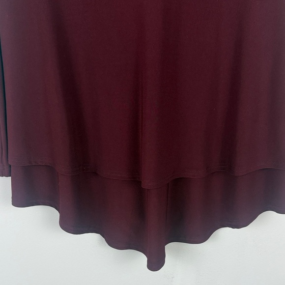 Sympli Deep Burgundy Flowy Fit Button Down Layered Hem Long Sleeve Blouse Size 4 - Picture 9 of 11